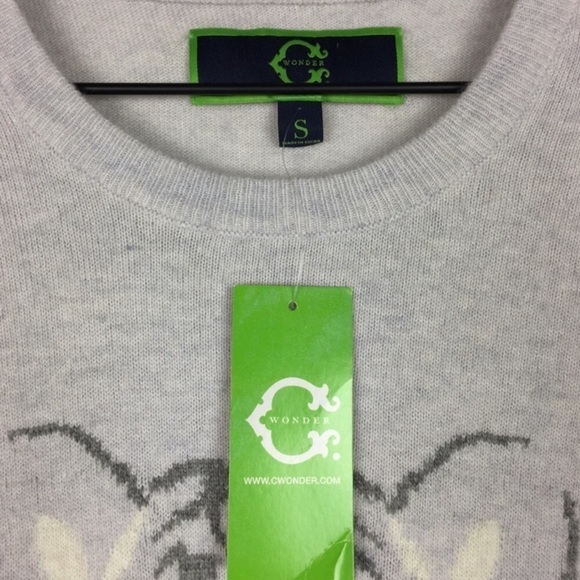 C WONDER Sweater Cashmere Lambswool Blend Snow Tiger Neutral Colors Small NWT - Picture 7 of 9